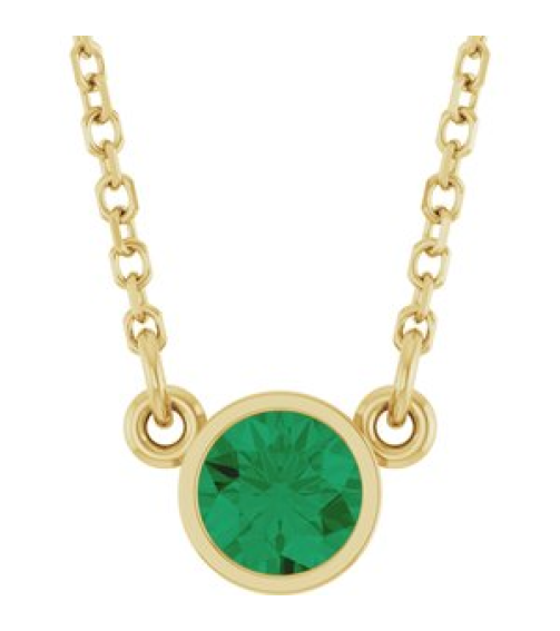 61134 Necklace Set 14K Yellow Round Natural Emerald 4 Mm 16 In Polished Natural Emerald Solitaire Necklace
