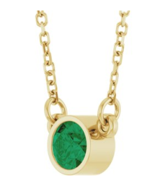 61134 Necklace Set 14K Yellow Round Natural Emerald 4 Mm 16 In Polished Natural Emerald Solitaire Necklace