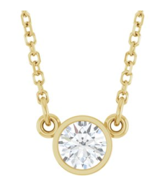 61134 Necklace Set 14K Yellow Round Natural White Sapphire 4 Mm 16 In Polished Natural White Sapphire Solitaire Necklace