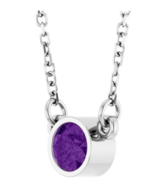 61134 Necklace Set 14K White Round Natural Amethyst 4 Mm 16 In Polished Natural Amethyst Solitaire Necklace