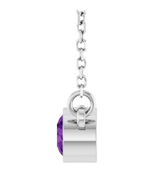 61134 Necklace Set 14K White Round Natural Amethyst 4 Mm 16 In Polished Natural Amethyst Solitaire Necklace