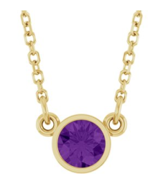 61134 Necklace Set 14K Yellow Round Natural Amethyst 4 Mm 16 In Polished Natural Amethyst Solitaire Necklace