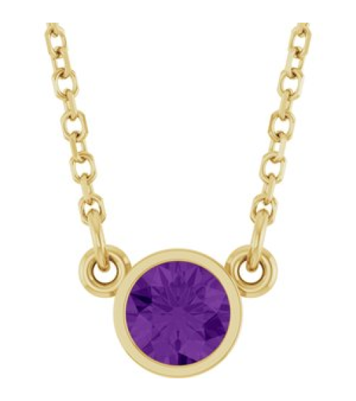 61134 Necklace Set 14K Yellow Round Natural Amethyst 4 Mm 16 In Polished Natural Amethyst Solitaire Necklace