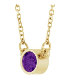 61134 Necklace Set 14K Yellow Round Natural Amethyst 4 Mm 16 In Polished Natural Amethyst Solitaire Necklace