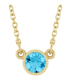 61134 Necklace Set 14K Yellow Round Natural Aquamarine 4 Mm 16 In Polished Natural Aquamarine Soliataire Necklace