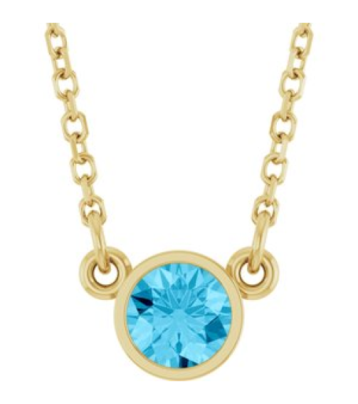 61134 Necklace Set 14K Yellow Round Natural Aquamarine 4 Mm 16 In Polished Natural Aquamarine Soliataire Necklace