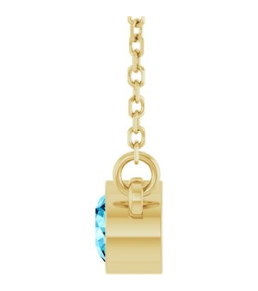 61134 Necklace Set 14K Yellow Round Natural Aquamarine 4 Mm 16 In Polished Natural Aquamarine Soliataire Necklace