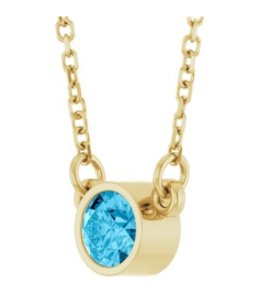61134 Necklace Set 14K Yellow Round Natural Aquamarine 4 Mm 16 In Polished Natural Aquamarine Soliataire Necklace