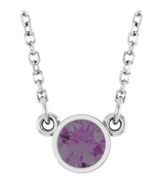 61134 Necklace Set 14K White Round Lab-Grown Alexandrite 4 Mm 16 In Polished Lab-Grown Alexandrite Solitaire Necklace