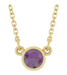 61134 Necklace Set 14K Yellow Round Lab-Grown Alexandrite 4 Mm 16 In Polished Lab-Grown Alexandrite Solitaire Necklace