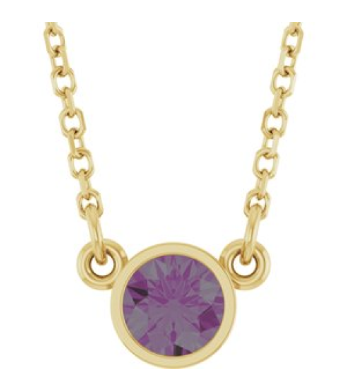 61134 Necklace Set 14K Yellow Round Lab-Grown Alexandrite 4 Mm 16 In Polished Lab-Grown Alexandrite Solitaire Necklace