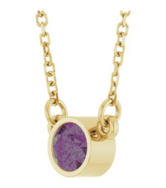 61134 Necklace Set 14K Yellow Round Lab-Grown Alexandrite 4 Mm 16 In Polished Lab-Grown Alexandrite Solitaire Necklace