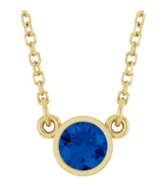 61134 Necklace Set 14K Yellow Round Lab-Grown Blue Sapphire 4 Mm 16 In Polished Lab-Grown Blue Sapphire Solitaire Necklace