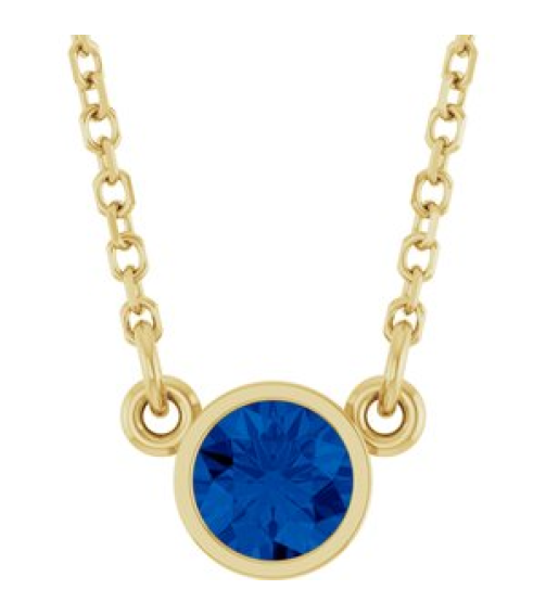 61134 Necklace Set 14K Yellow Round Lab-Grown Blue Sapphire 4 Mm 16 In Polished Lab-Grown Blue Sapphire Solitaire Necklace