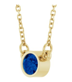61134 Necklace Set 14K Yellow Round Lab-Grown Blue Sapphire 4 Mm 16 In Polished Lab-Grown Blue Sapphire Solitaire Necklace