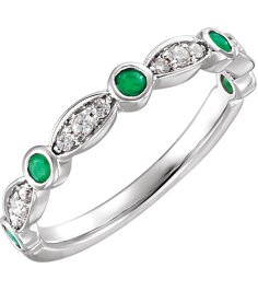 651989 Ring Set 14K White 7 Natural Emerald Round 2.2 Mm Natural Diamond I1, G-I 16 Ctw Polished Natural Emerald And 16 Ctw Natural Diamond Ring