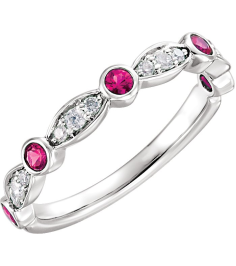 651989 Ring Set 14K White 7 Natural Ruby Round 2.2 Mm Natural Diamond I1, G-I 16 Ctw Polished Natural Ruby And 16 Ctw Natural Diamond Ring