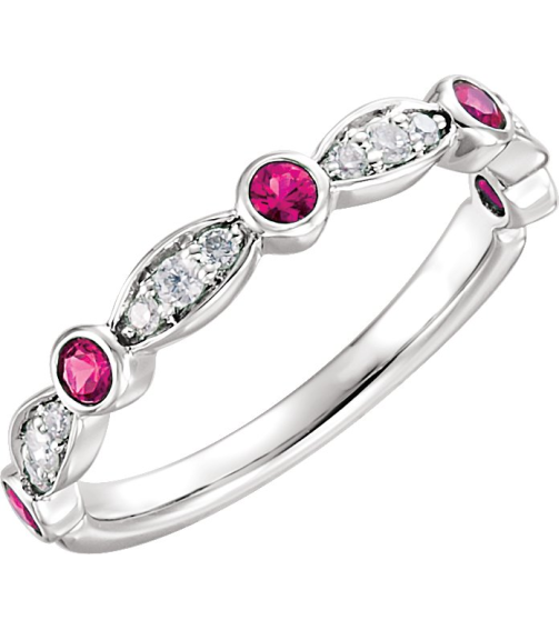 651989 Ring Set 14K White 7 Natural Ruby Round 2.2 Mm Natural Diamond I1, G-I 16 Ctw Polished Natural Ruby And 16 Ctw Natural Diamond Ring