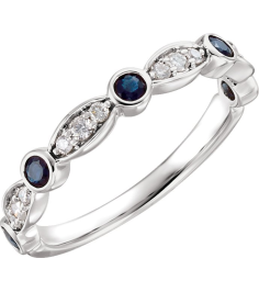 651989 Ring Set 14K White 7 Natural Blue Sapphire Round 2.2 Mm Natural Diamond I1, G-I 16 Ctw Polished Natural Blue Sapphire And 16 Ctw Natural Diamond Ring