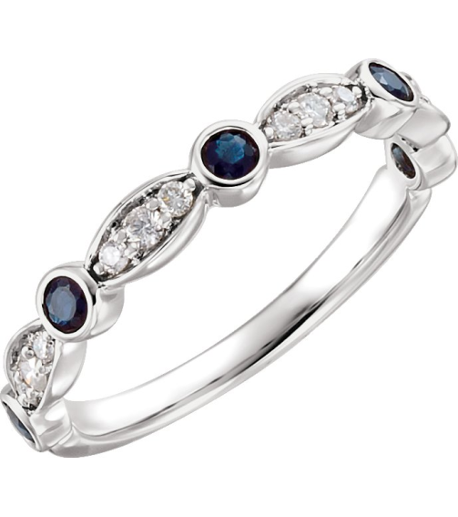 651989 Ring Set 14K White 7 Natural Blue Sapphire Round 2.2 Mm Natural Diamond I1, G-I 16 Ctw Polished Natural Blue Sapphire And 16 Ctw Natural Diamond Ring