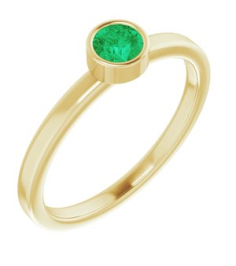 71806 Ring Set 14K Yellow Natural Emerald Round 4 Mm Polished Natural Emerald Ring