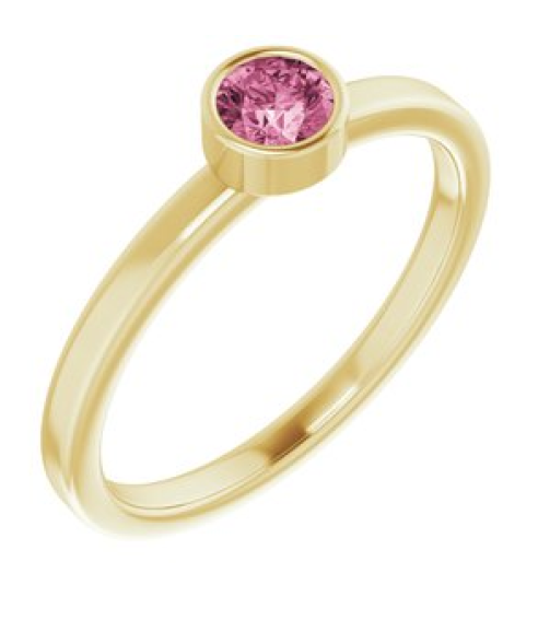 71806 Ring Set 14K Yellow Natural Pink Tourmaline Round 4 Mm Polished Natural Pink Tourmaline Ring