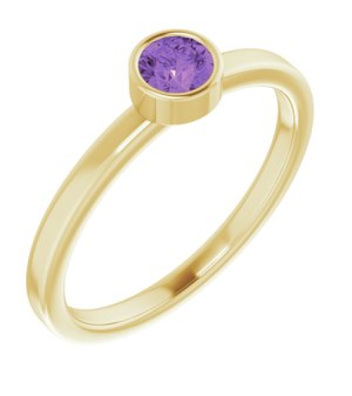 71806 Ring Set 14K Yellow Natural Amethyst Round 4 Mm Polished Natural Amethyst Ring
