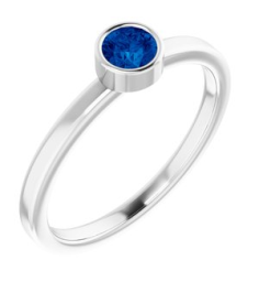 71806 Ring Set 14K White Natural Blue Sapphire Round 4 Mm Polished Natural Blue Sapphire Ring