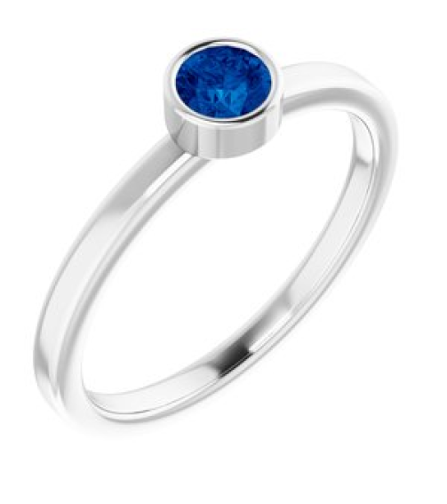 71806 Ring Set 14K White Lab-Grown Blue Sapphire Round 4 Mm Polished Lab-Grown Blue Sapphire Ring