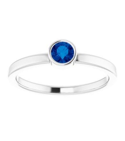 71806 Ring Set 14K White Lab-Grown Blue Sapphire Round 4 Mm Polished Lab-Grown Blue Sapphire Ring