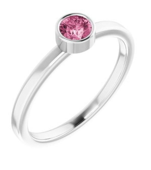 71806 Ring Set 14K White Natural Pink Tourmaline Round 4 Mm Polished Natural Pink Tourmaline Ring