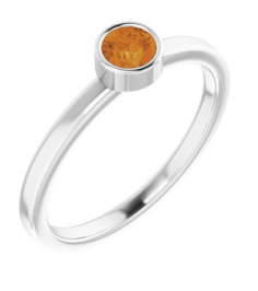 71806 Ring Set 14K White Natural Citrine Round 4 Mm Polished Natural Citrine Ring