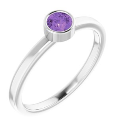 71806 Ring Set 14K White Natural Amethyst Round 4 Mm Polished Natural Amethyst Ring