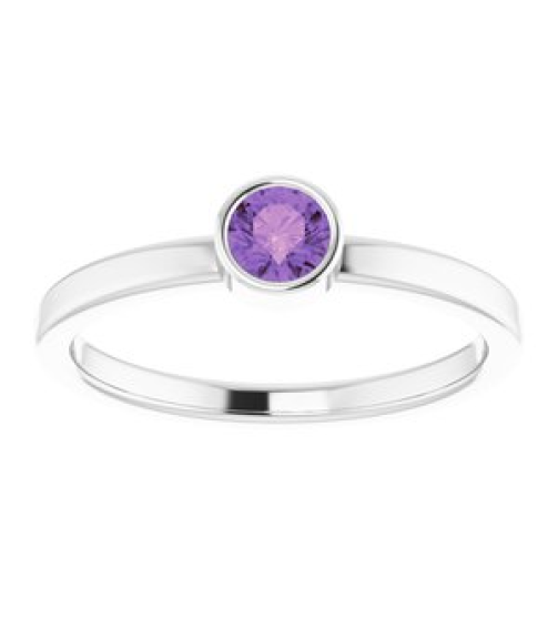 71806 Ring Set 14K White Natural Amethyst Round 4 Mm Polished Natural Amethyst Ring