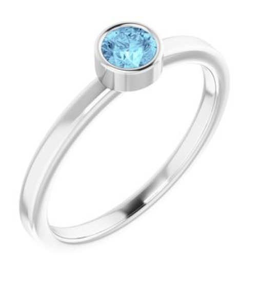 71806 Ring Set 14K White Natural Aquamarine Round 4 Mm Polished Natural Aquamarine Ring