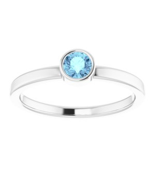 71806 Ring Set 14K White Natural Aquamarine Round 4 Mm Polished Natural Aquamarine Ring