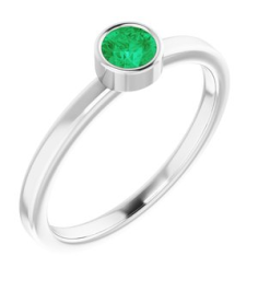 71806 Ring Set 14K White Natural Emerald Round 4 Mm Polished Natural Emerald Ring