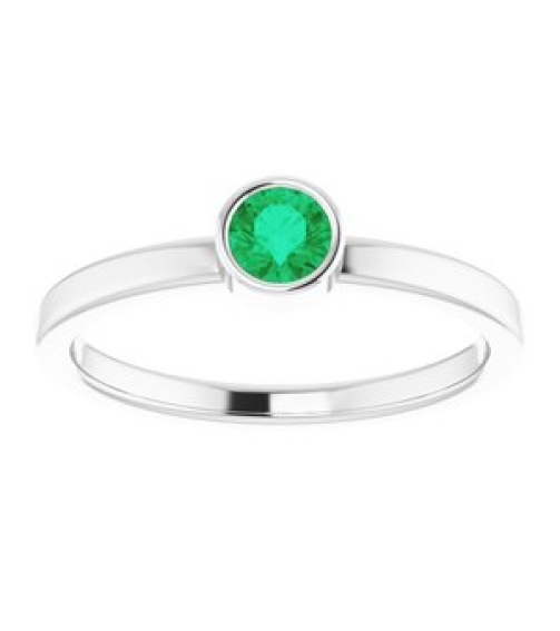 71806 Ring Set 14K White Natural Emerald Round 4 Mm Polished Natural Emerald Ring