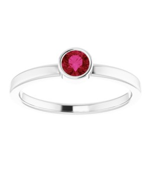 71806 Ring Set 14K White Lab-Grown Ruby Round 4 Mm Polished Lab-Grown Ruby Ring
