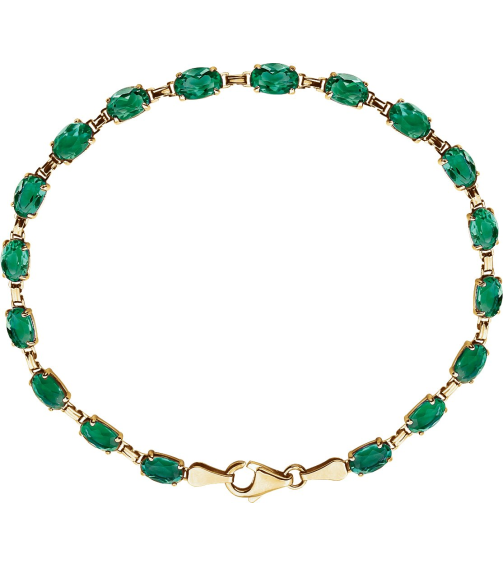 651539 Bracelet Set 14K Yellow Oval Lab-Grown Emerald 6 X 4 Mm 7 14 In Polished Lab-Grown Emerald Bracelet