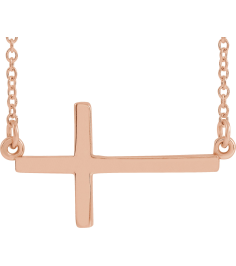 R45323 Necklace 14K Rose 22 X 11.5 Mm 16-18 In Polished 16 Inch Sideways Cross Necklace With 2 Inch Extension