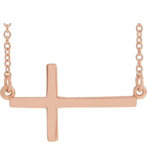 R45323 Necklace 14K Rose 22 X 11.5 Mm 16-18 In Polished 16 Inch Sideways Cross Necklace With 2 Inch Extension