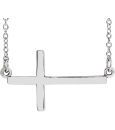 R45323 Necklace Sterling Silver 22 X 11.5 Mm 16-18 In Polished 16-18 Inch Sideways Cross Necklace