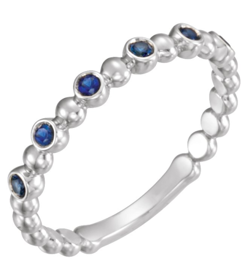 71814 Ring Set Platinum Natural Blue Sapphire Round 1.75 Mm Polished Natural Blue Sapphire Stackable Ring