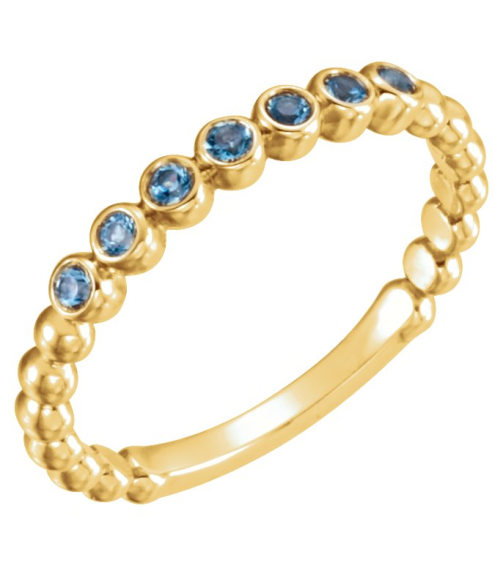 71813 Ring Set 14K Yellow Natural Aquamarine Round 1.75 Mm Polished Natural Aquamarine Stackable Ring