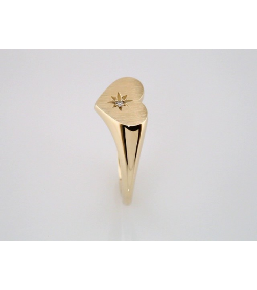 122818 Ring Set 14K Yellow Natural Diamond Round 1.3 Mm Polished .01 Ct Natural Diamond Heart Signet Ring