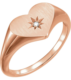 122818 Ring Set 14K Rose Natural Diamond Round 1.3 Mm Polished .01 Ct Natural Diamond Heart Signet Ring
