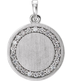 86437 Pendant Set 14K White Round Natural Diamond 16.7 X 14.3 Mm 1.3Mm 15 Ctw I1, G-H Polished 15 Ctw Natural Diamond Halo-Style Engravable Pendant