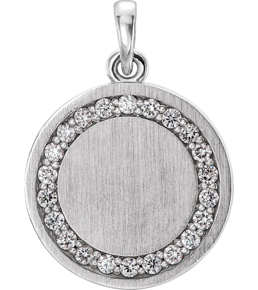 86437 Pendant Set 14K White Round Natural Diamond 16.7 X 14.3 Mm 1.3Mm 15 Ctw I1, G-H Polished 15 Ctw Natural Diamond Halo-Style Engravable Pendant