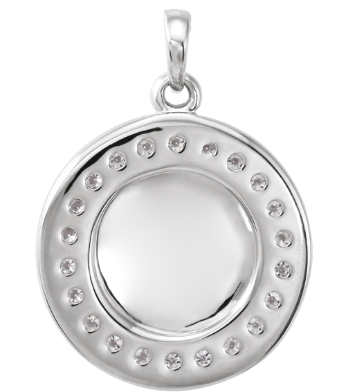 86437 Pendant Set 14K White Round Natural Diamond 16.7 X 14.3 Mm 1.3Mm 15 Ctw I1, G-H Polished 15 Ctw Natural Diamond Halo-Style Engravable Pendant